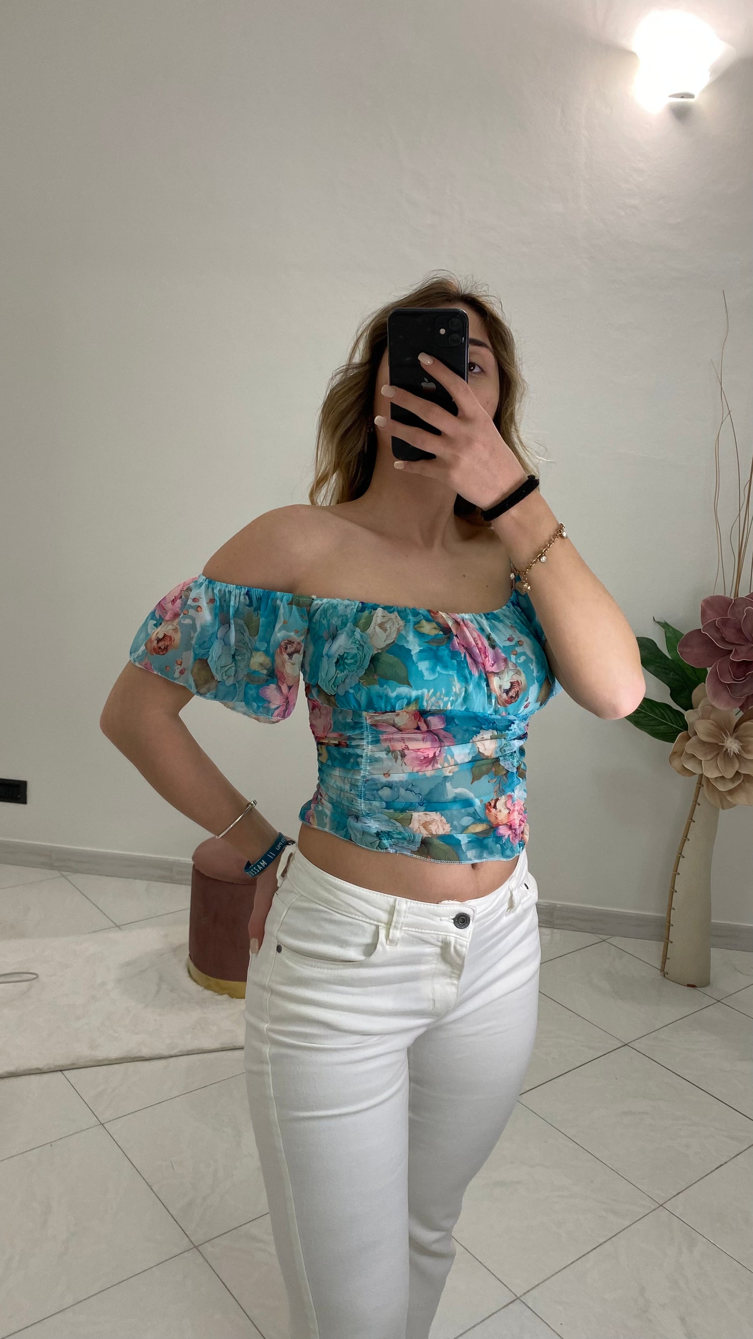 Top crop fantasia multicolore