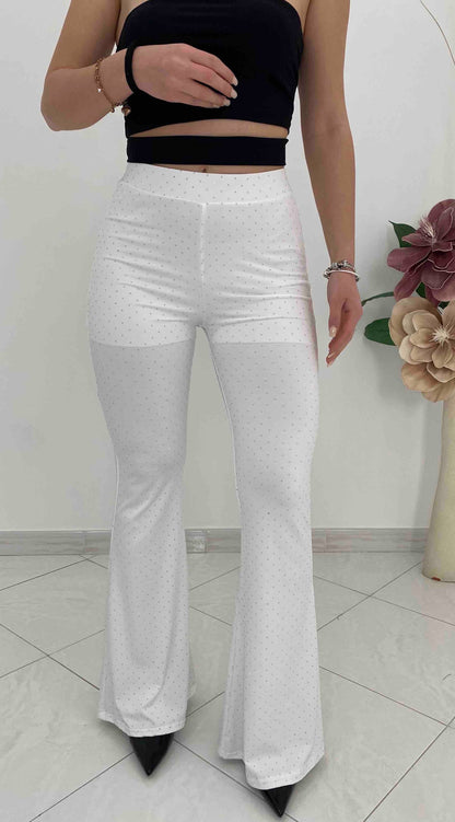 Pantalone a Zampa punti luce Bianco