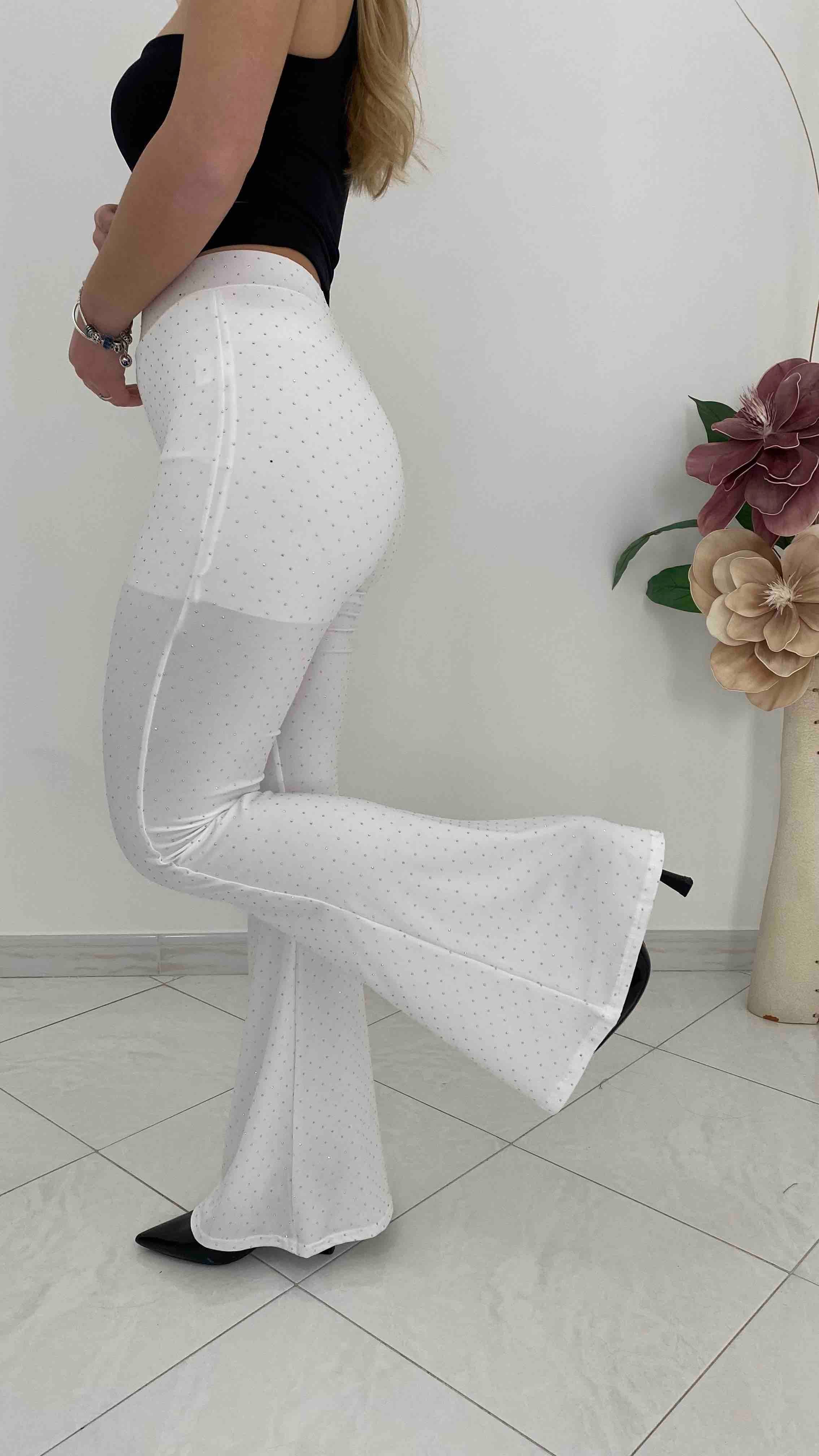 Pantalone_Zampa_Punti_Luce_Bianco