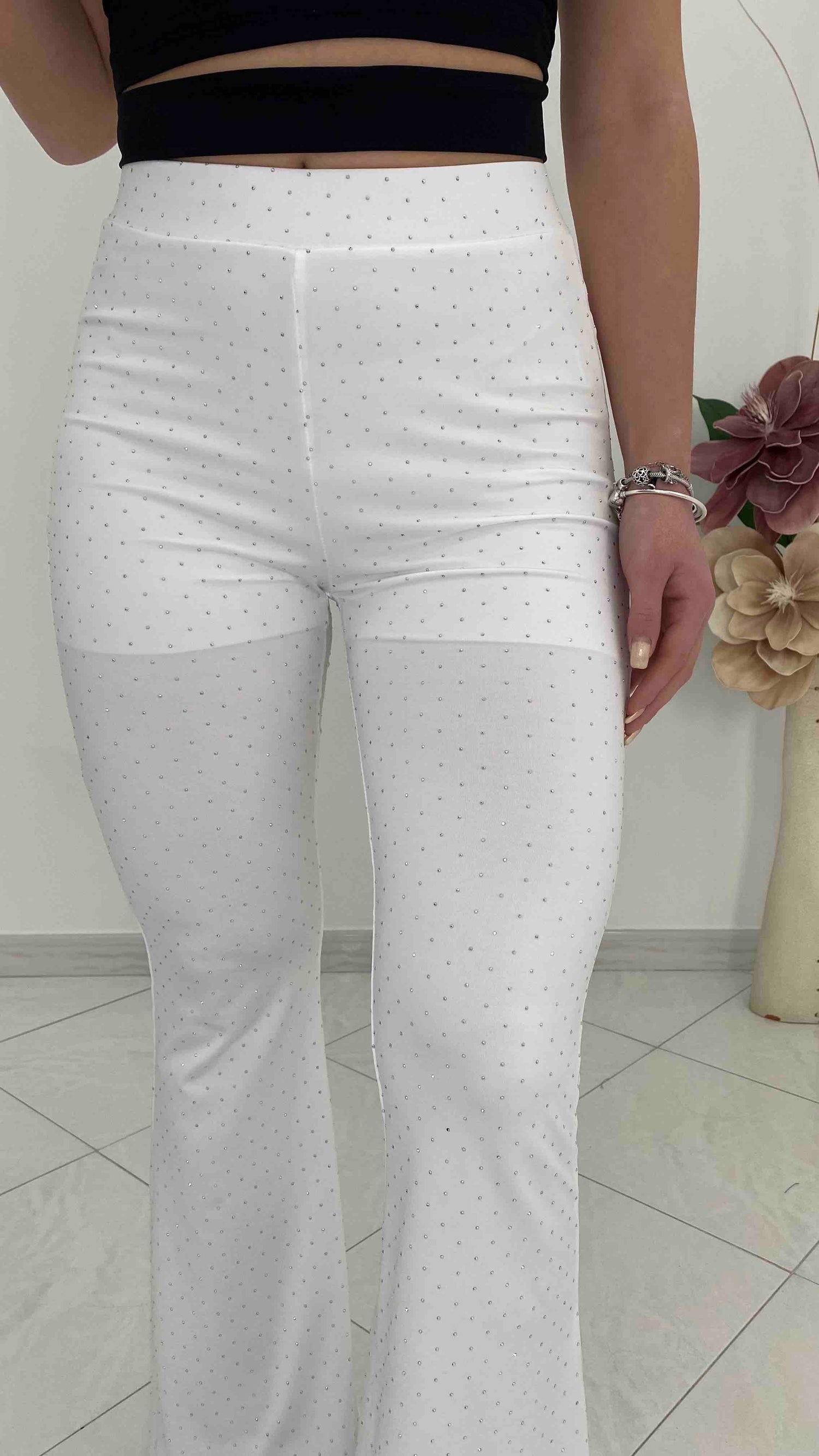 Pantalone_Zampa_Punti_Luce_Bianco