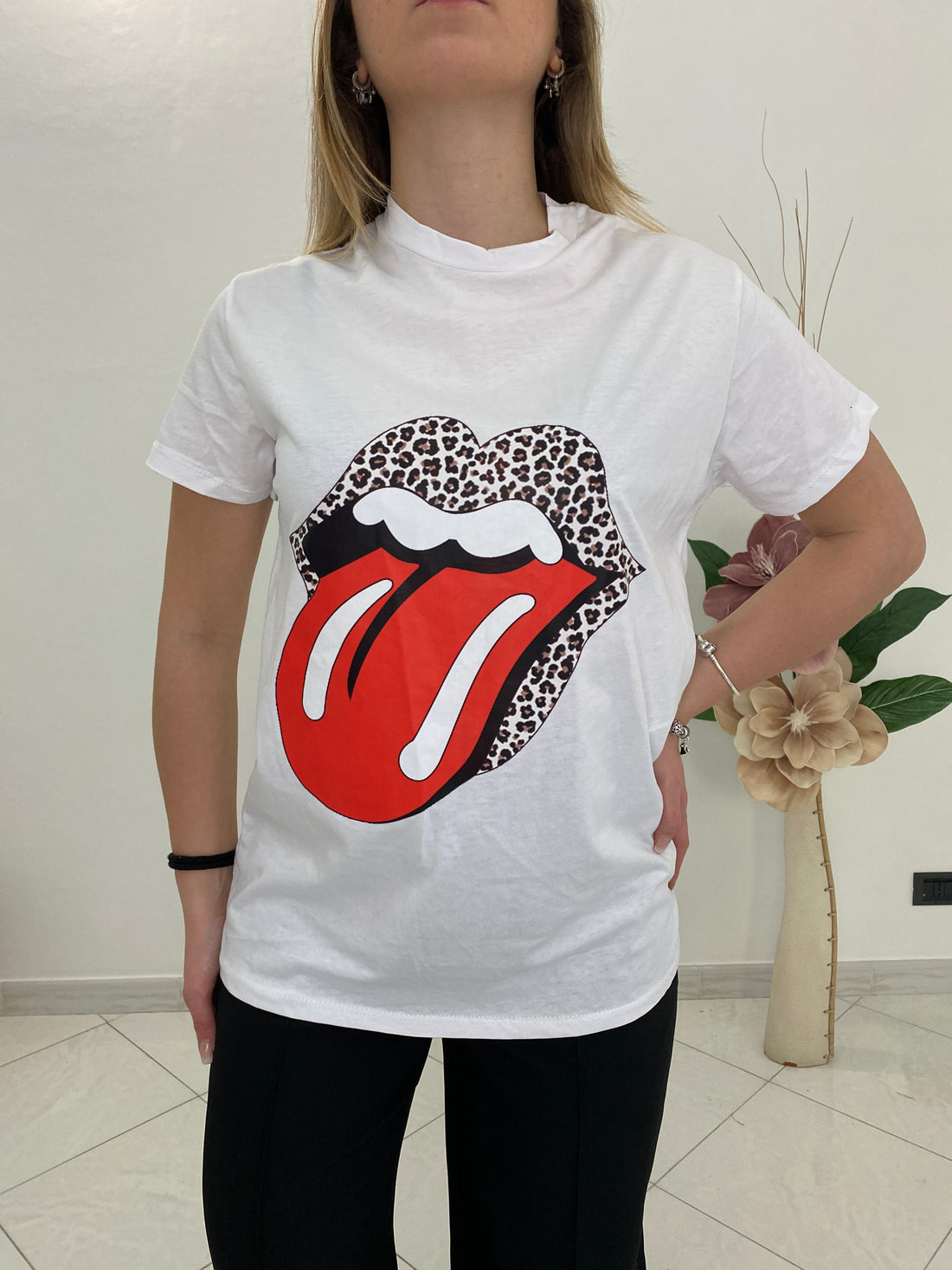 T-Shirt &quot;Rolling Stones&quot; Bianco 100% Cotone