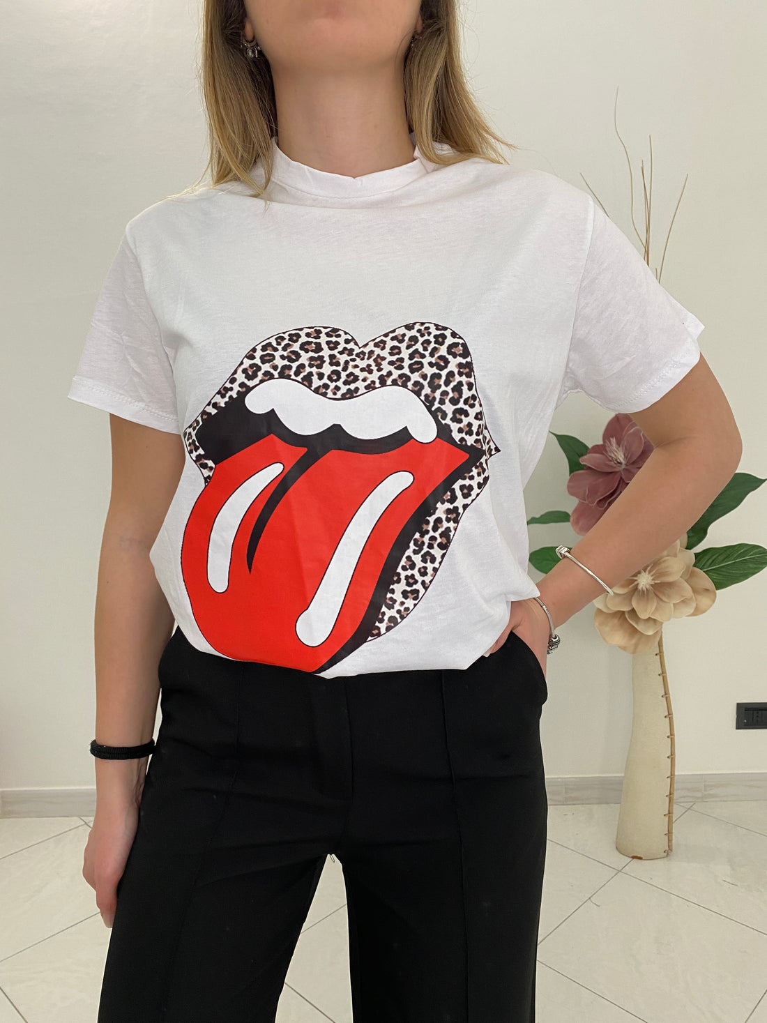 T-Shirt &quot;Rolling Stones&quot; Bianco 100% Cotone