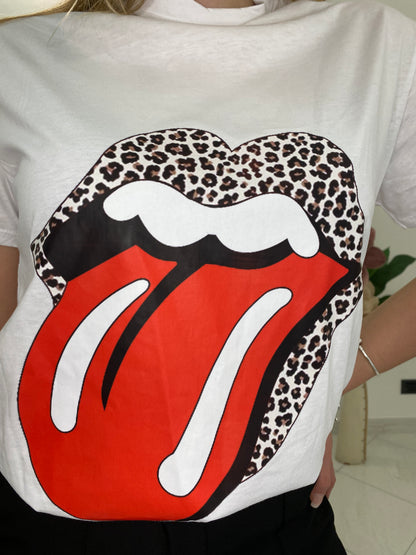 T-Shirt &quot;Rolling Stones&quot; Bianco 100% Cotone