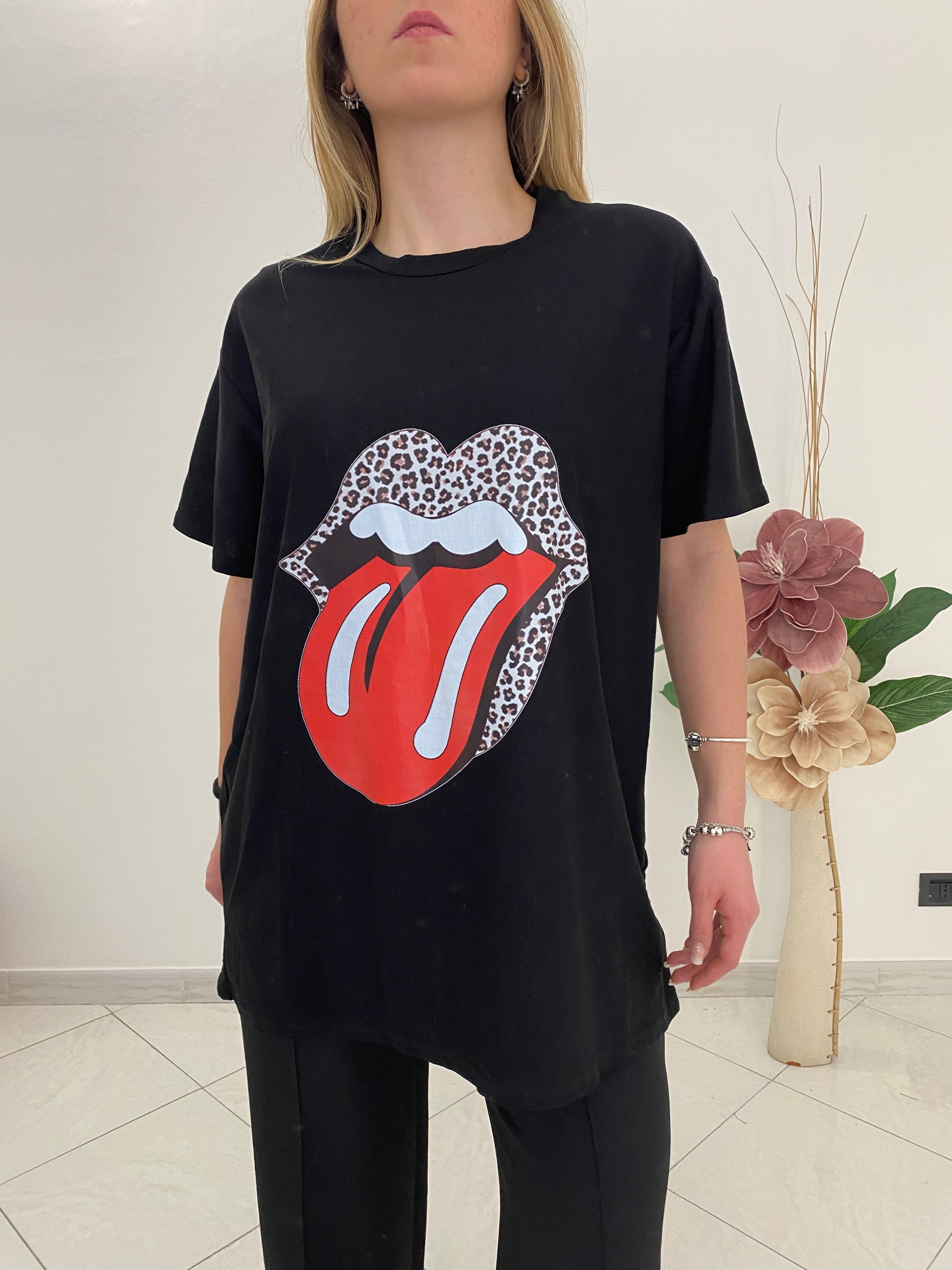 T-Shirt &quot;Rolling Stones&quot; Nero 100% Cotone