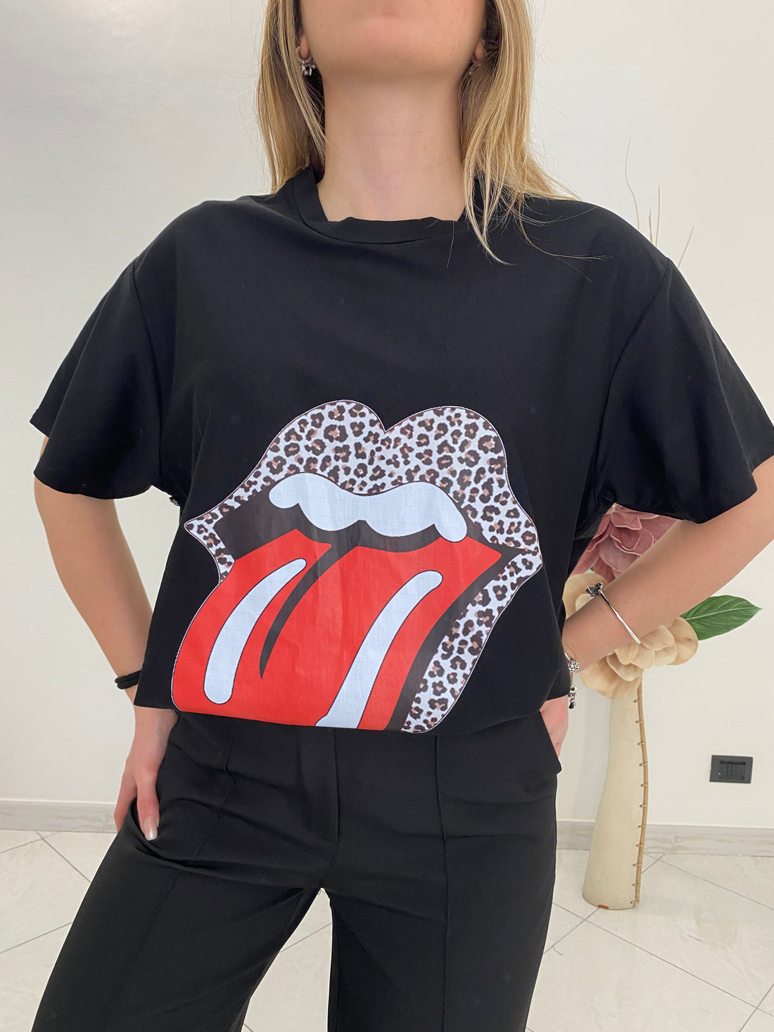 T-Shirt &quot;Rolling Stones&quot; Nero 100% Cotone