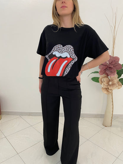 T-Shirt &quot;Rolling Stones&quot; Nero 100% Cotone